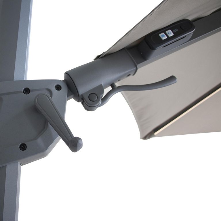 Apollo LED Outdoor Cantilever Parasol - 3cm - Round - with Base - Clay Beige