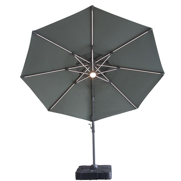 Apollo LED Outdoor Cantilever Parasol - 3cm - Round - with Base - Oil Green