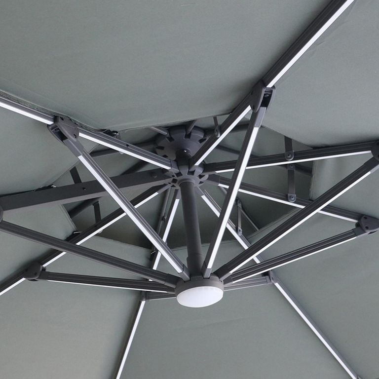 Apollo LED Outdoor Cantilever Parasol - 3cm - Round - with Base - Oil Green