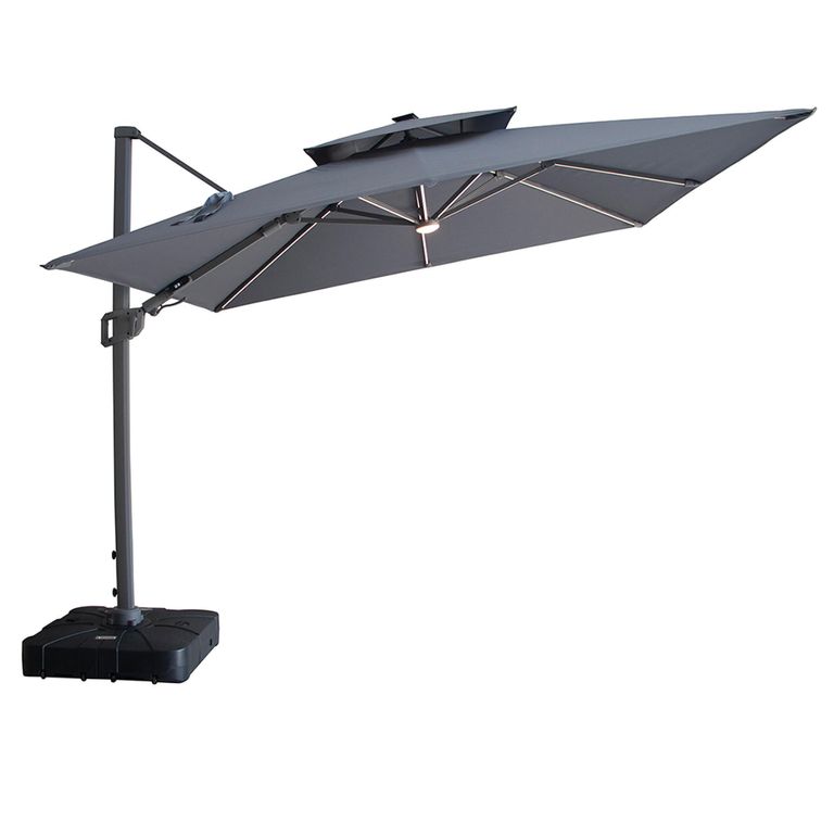 Apollo LED Outdoor Cantilever Parasol - 3cm x 3cm - Square - with Base - Charcoal Grey