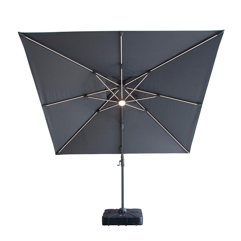 Apollo LED Outdoor Cantilever Parasol - 3cm x 3cm - Square - with Base - Charcoal Grey