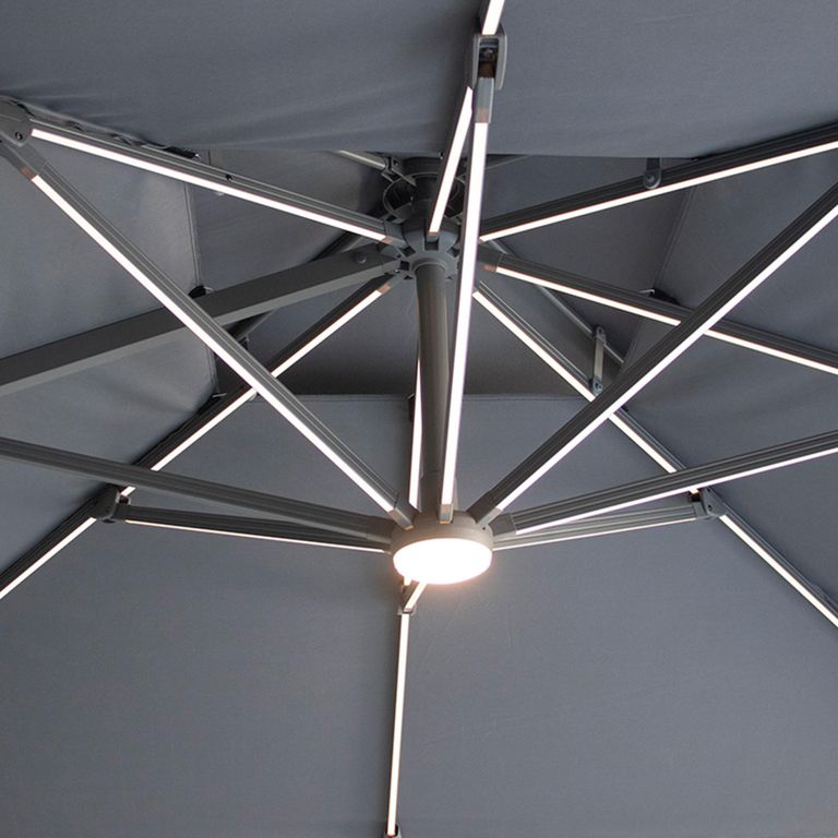 Apollo LED Outdoor Cantilever Parasol - 3cm x 3cm - Square - with Base - Charcoal Grey