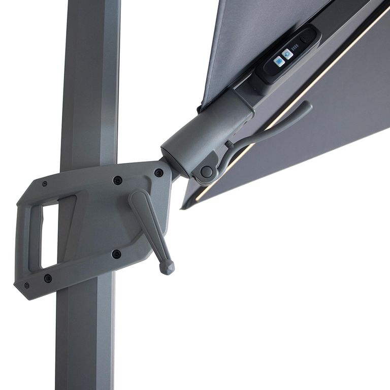 Apollo LED Outdoor Cantilever Parasol - 3cm x 3cm - Square - with Base - Charcoal Grey