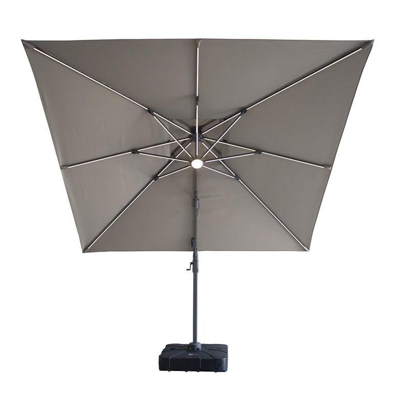 Apollo LED Outdoor Cantilever Parasol - 3cm x 3cm - Square - with Base - Clay Beige
