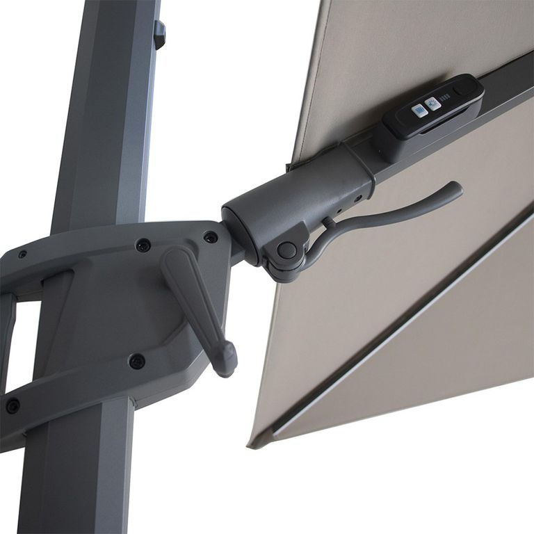 Apollo LED Outdoor Cantilever Parasol - 3cm x 3cm - Square - with Base - Clay Beige