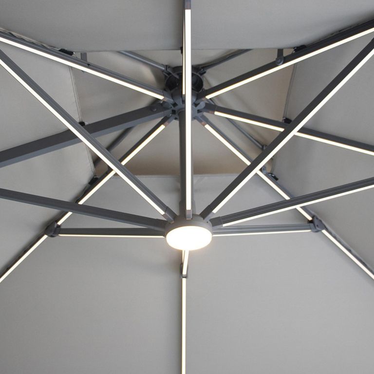 Apollo LED Outdoor Cantilever Parasol - 3cm x 3cm - Square - with Base - Clay Beige