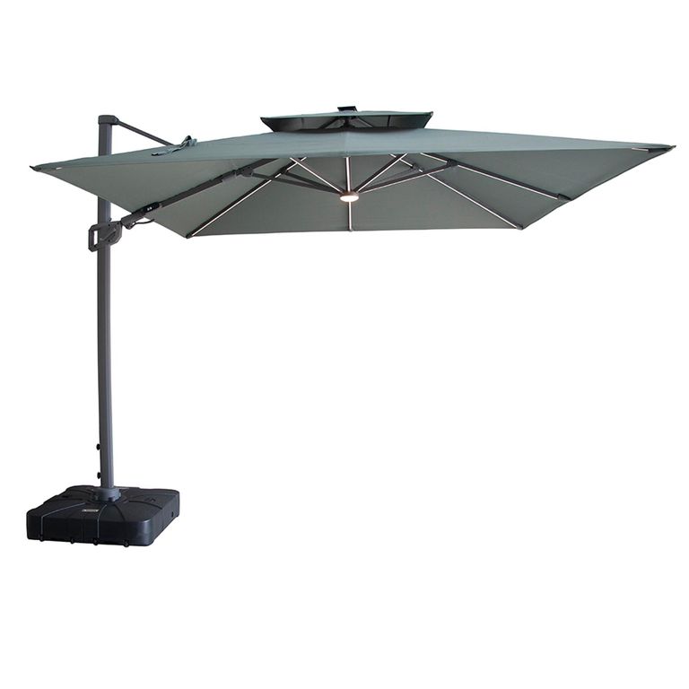Apollo LED Outdoor Cantilever Parasol - 3cm x 3cm - Square - with Base - Oil Green