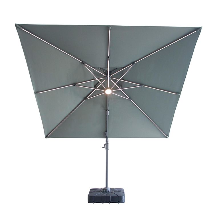 Apollo LED Outdoor Cantilever Parasol - 3cm x 3cm - Square - with Base - Oil Green