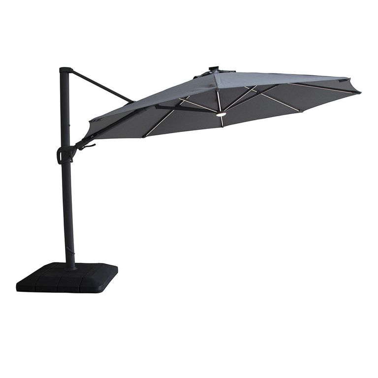 Aramis LED Outdoor Cantilever Parasol - 3.5cm - Round - with Base - Charcoal Grey