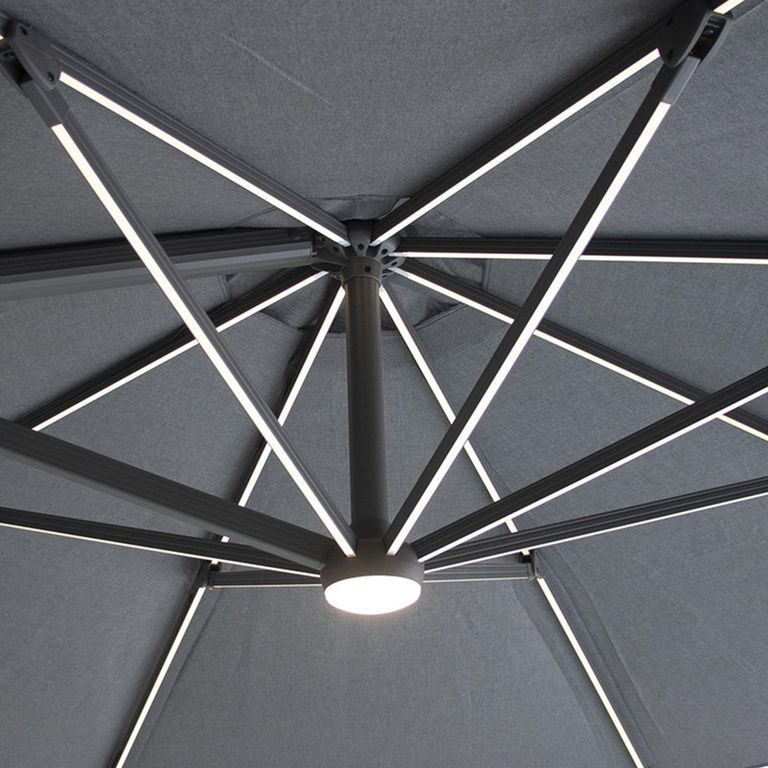 Aramis LED Outdoor Cantilever Parasol - 3.5cm - Round - with Base - Charcoal Grey