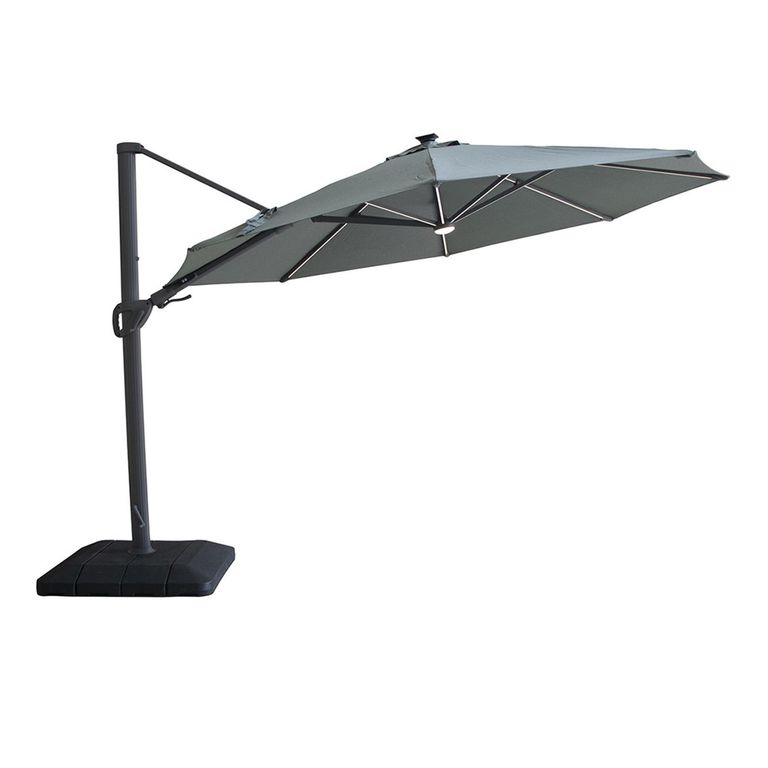 Aramis LED Outdoor Cantilever Parasol - 3.5cm - Round - with Base - Oil Green