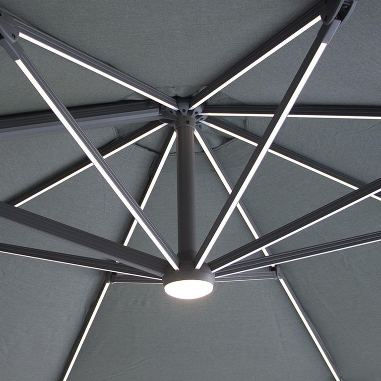 Aramis LED Outdoor Cantilever Parasol - 3.5cm - Round - with Base - Oil Green