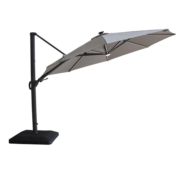 Aramis LED Outdoor Cantilever Parasol - 3.5cm - Round - with Base - White Pepper Beige