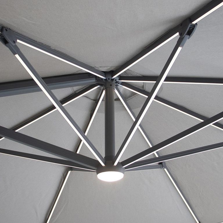 Aramis LED Outdoor Cantilever Parasol - 3.5cm - Round - with Base - White Pepper Beige