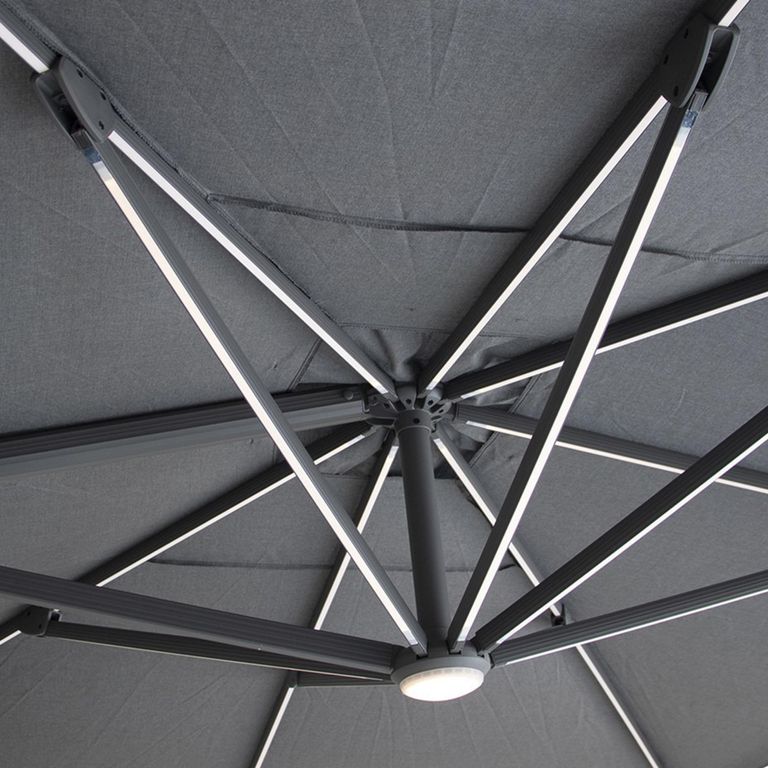 Aramis LED Outdoor Cantilever Parasol - 3cm x 4cm - with Base - Charcoal Grey