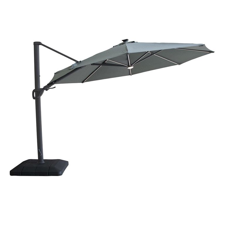 Aramis LED Outdoor Cantilever Parasol - 3cm x 4cm - with Base - Oil Green