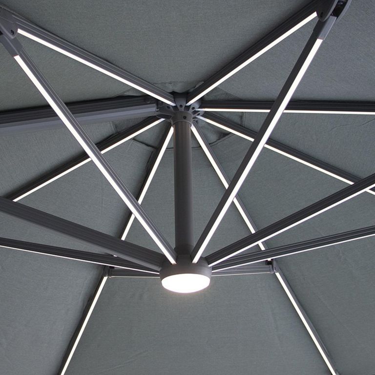 Aramis LED Outdoor Cantilever Parasol - 3cm x 4cm - with Base - Oil Green