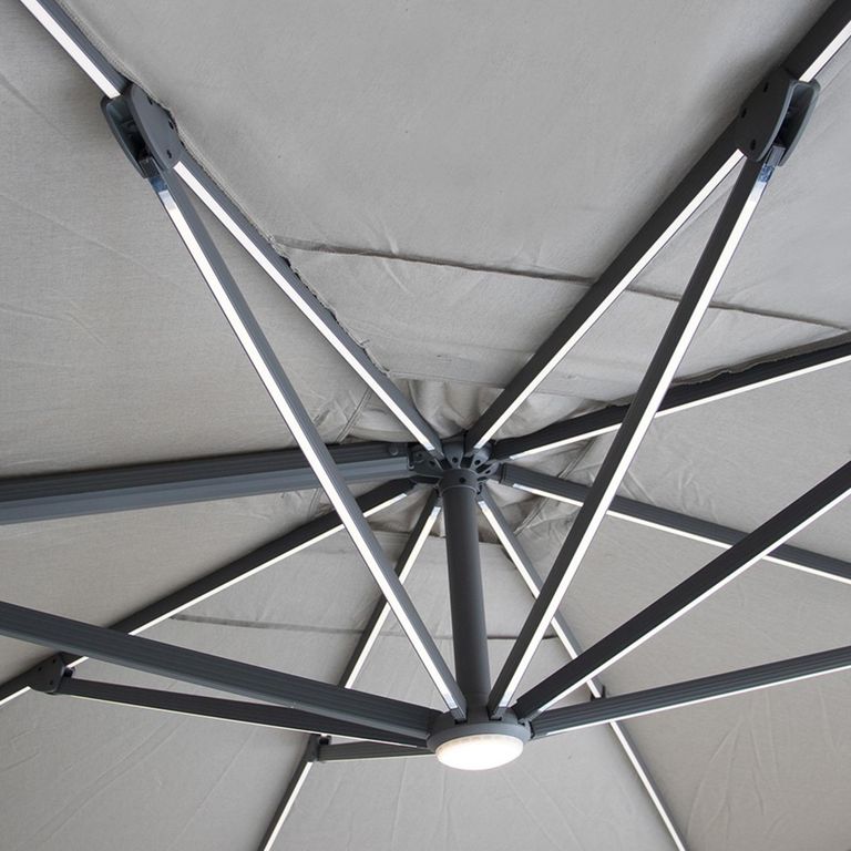 Aramis LED Outdoor Cantilever Parasol - 3cm x 4cm - with Base - White Pepper Beige