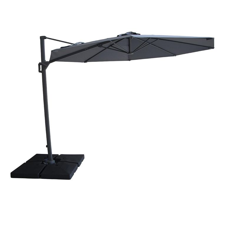 Helios Outdoor Cantilever Parasol - 3cm - Round - with Base - Charcoal Grey