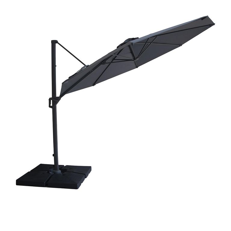 Helios Outdoor Cantilever Parasol - 3cm - Round - with Base - Charcoal Grey