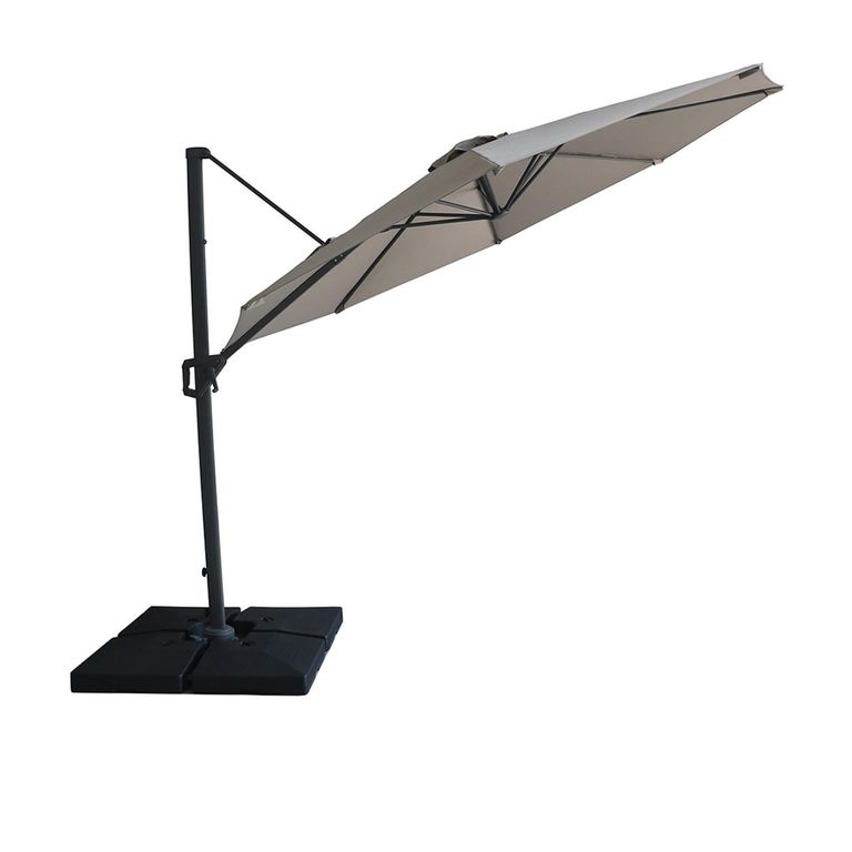 Helios Outdoor Cantilever Parasol - 3cm - Round - with Base - Clay Beige