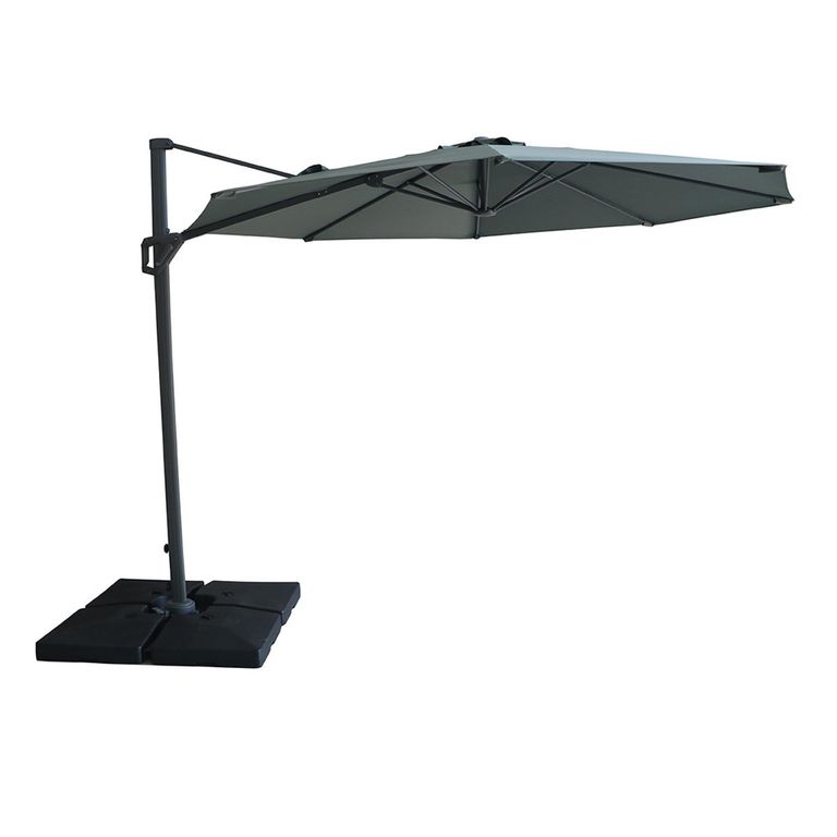 Helios Outdoor Cantilever Parasol - 3cm - Round - with Base - Oil Green