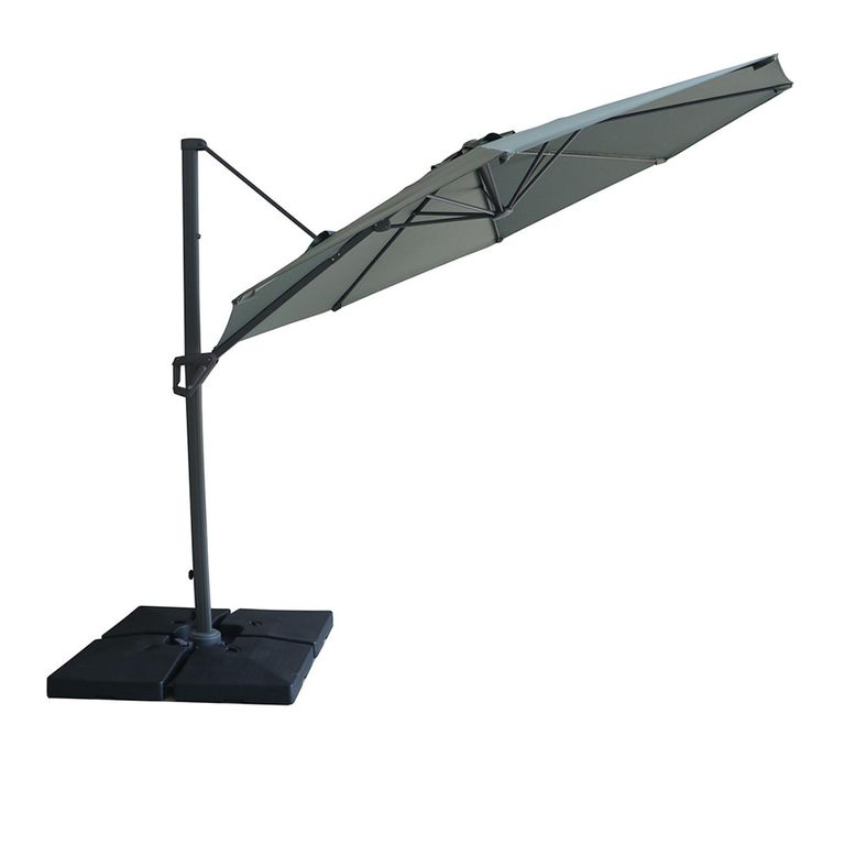 Helios Outdoor Cantilever Parasol - 3cm - Round - with Base - Oil Green