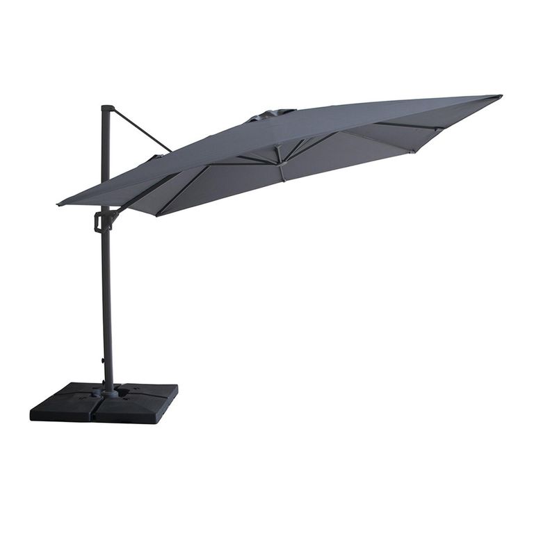 Helios Outdoor Cantilever Parasol - 3cm x 3cm - Square - with Base - Charcoal Grey