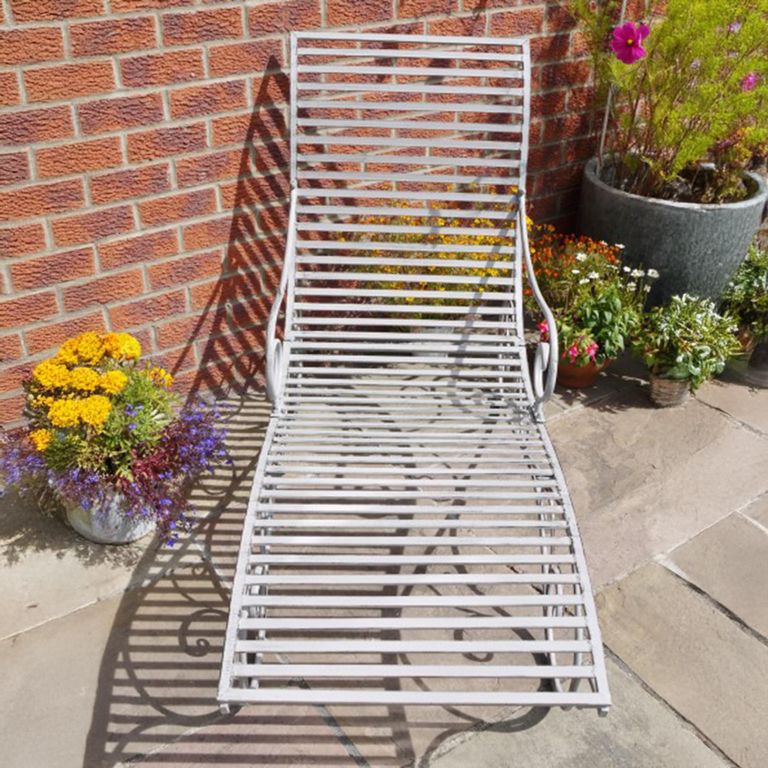 Garden Lounger - Antique Grey Metal