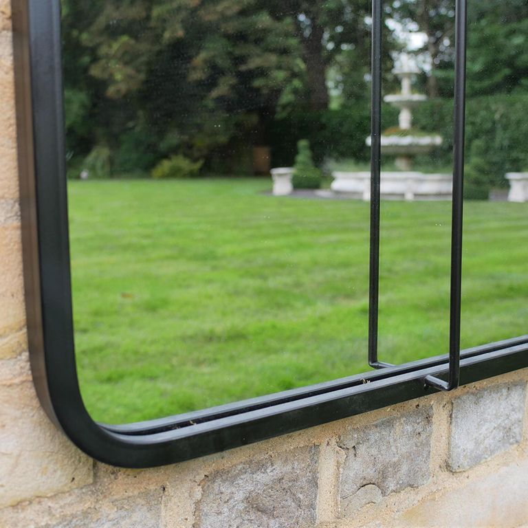 Garden Mirror - Curved - Black Metal - Garden