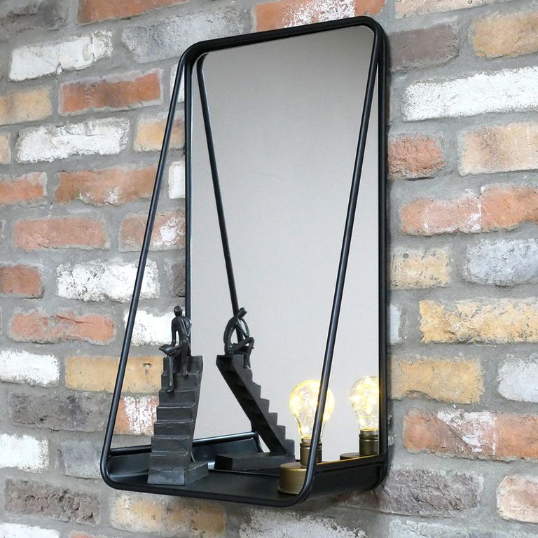 Garden Mirror - Black Metal - with Shelf