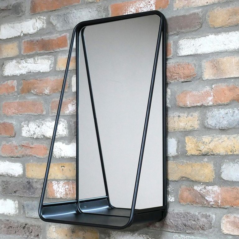 Garden Mirror - Black Metal - with Shelf