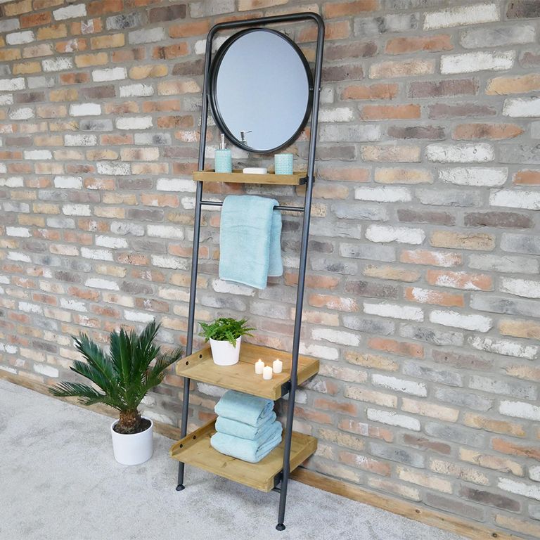 Shelves - Fir Wood - with Round - Mirror