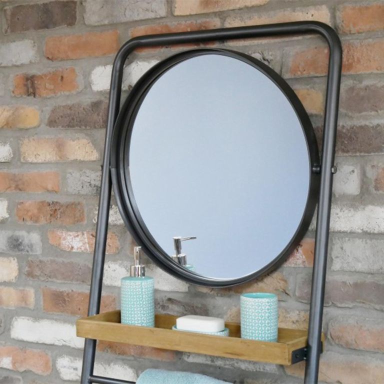 Shelves - Fir Wood - with Round - Mirror