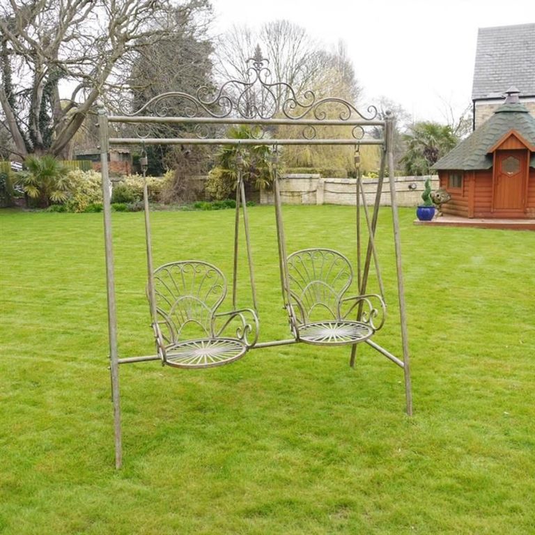 Garden Swing - Distressed Green Metal - Double Seat