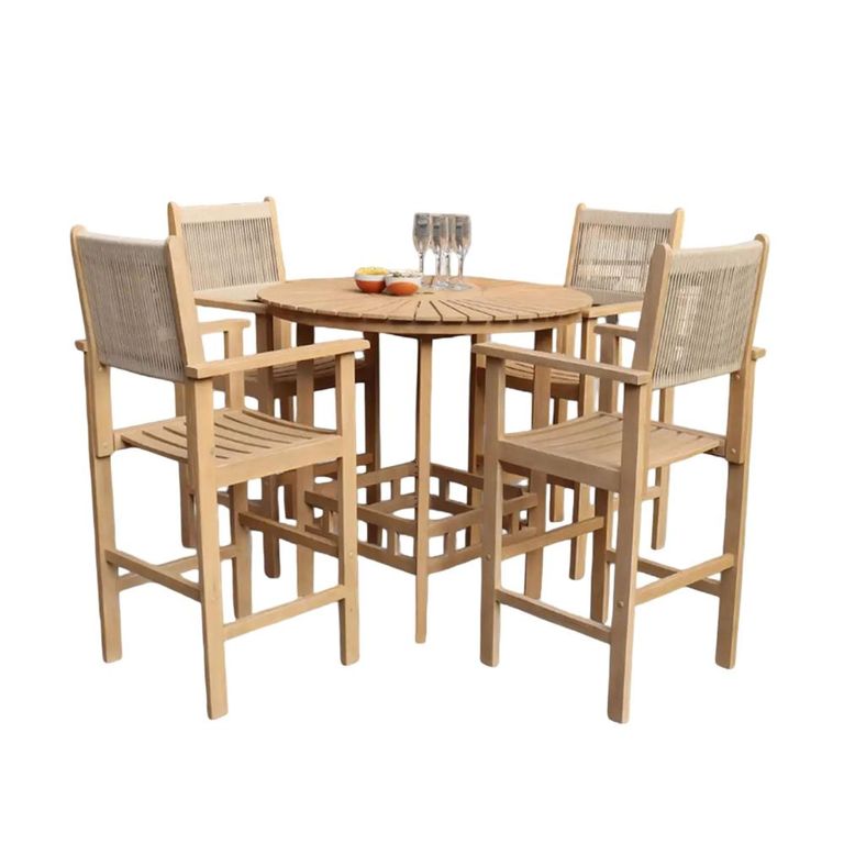 Roma Sunray Garden Round High Bar Set - 4 Seater - Rope Bar Stools