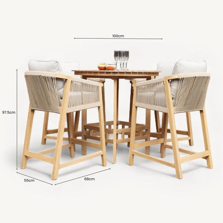 Roma Sunray Garden Round High Bar Set - 4 Seater - Deluxe Bar Stools