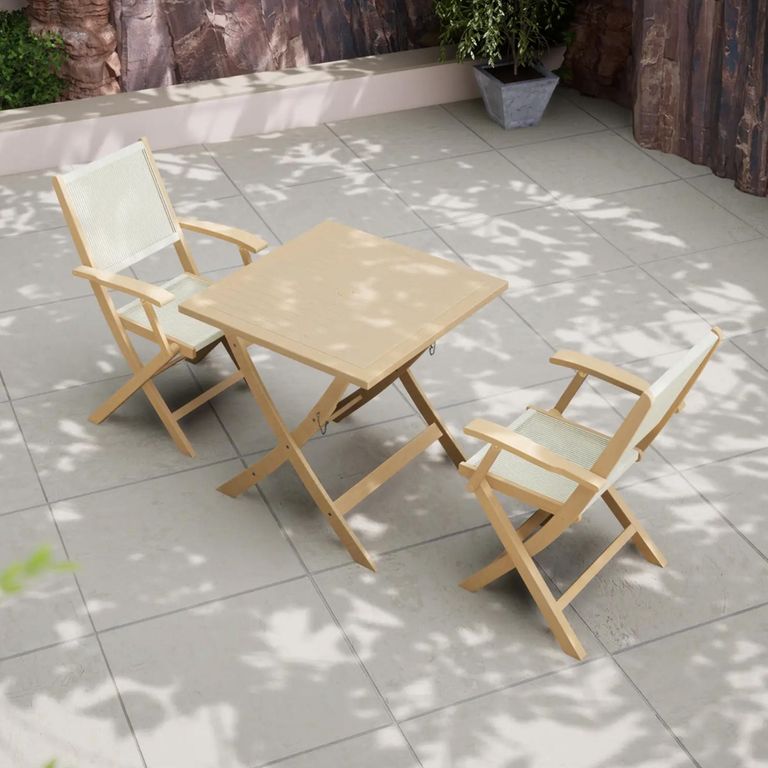 London Garden Folding Bistro Set - 2 Seater - 70cm - Square - Acacia Wood - 2 Rope Folding Armchairs