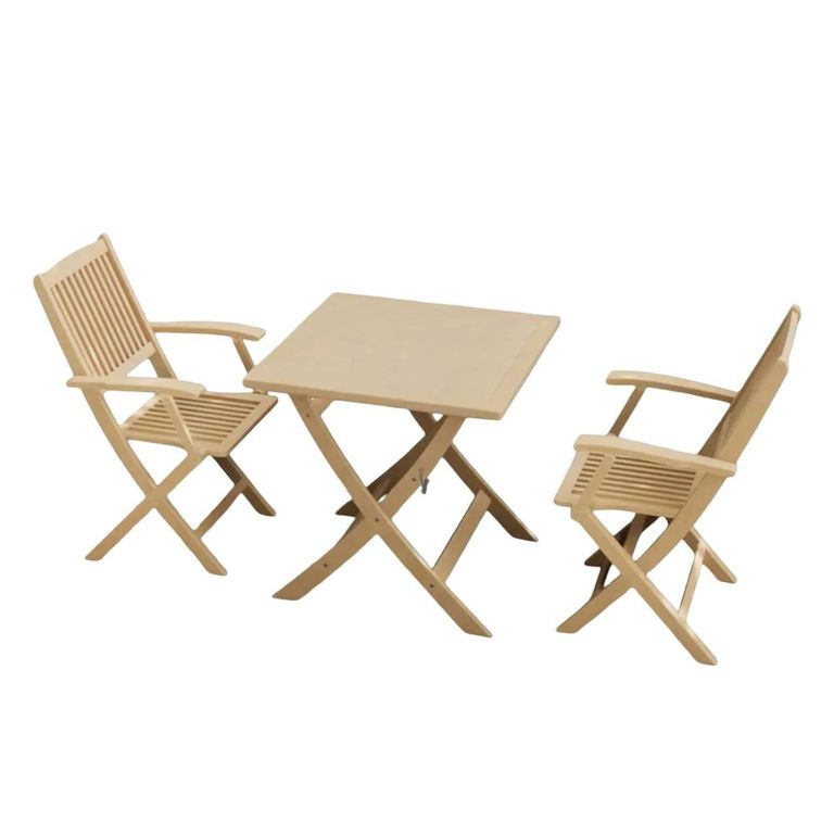 London Garden Folding Bistro Set - 2 Seater - 70cm - Square - Acacia Wood - 2 Folding Armchairs