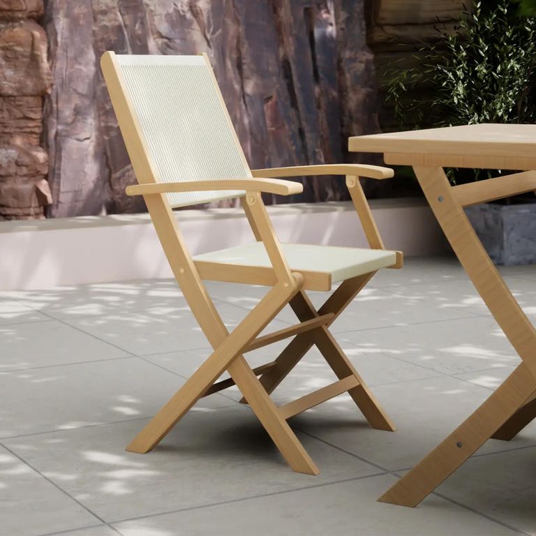 London Garden Folding Bistro Set - 2 Seater - 70cm - Square - Acacia Wood - 2 Rope Folding Armchairs