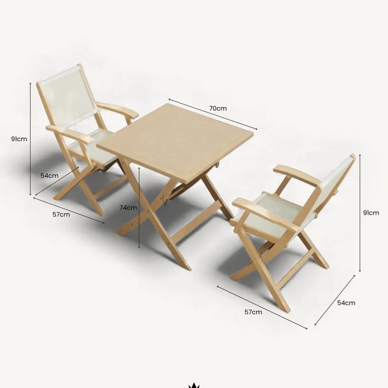 London Garden Folding Bistro Set - 2 Seater - 70cm - Square - Acacia Wood - 2 Rope Folding Armchairs