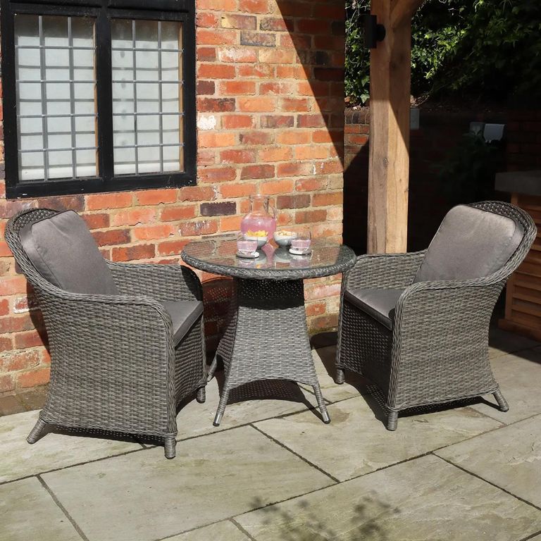 Paris Garden Bistro Set - 2 Seater - 75cm - Round - Grey - Rattan - 2 Imperial Chairs