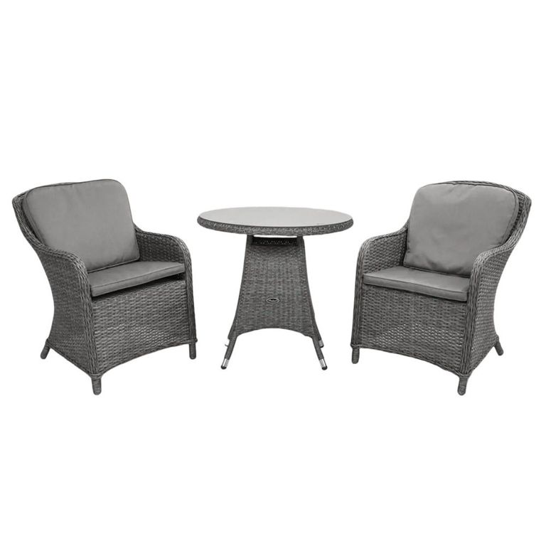 Paris Garden Bistro Set - 2 Seater - 75cm - Round - Grey - Rattan - 2 Imperial Chairs