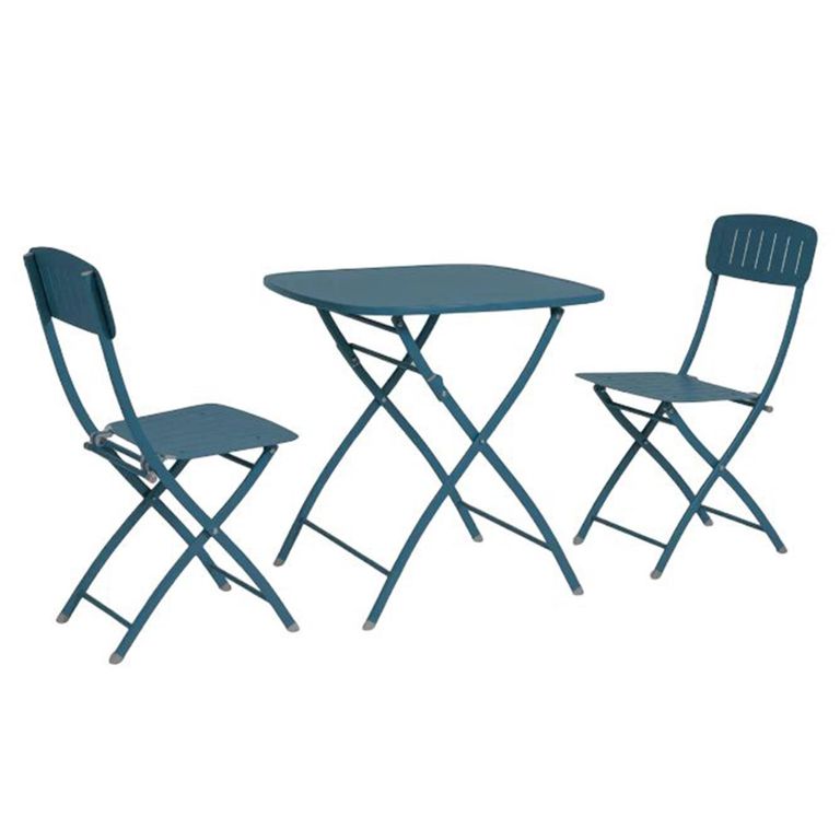 Venice Bistro Set - 2 Seater - 70cm - Square - Caribbean Blue Metal