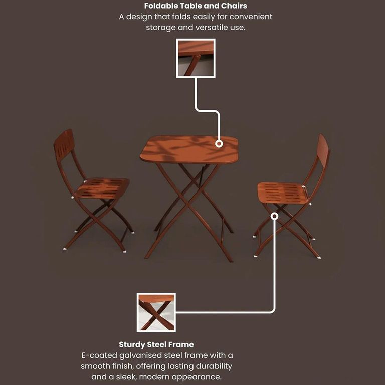 Venice Bistro Set - 2 Seater - 70cm - Square - Cayenne Orange Metal