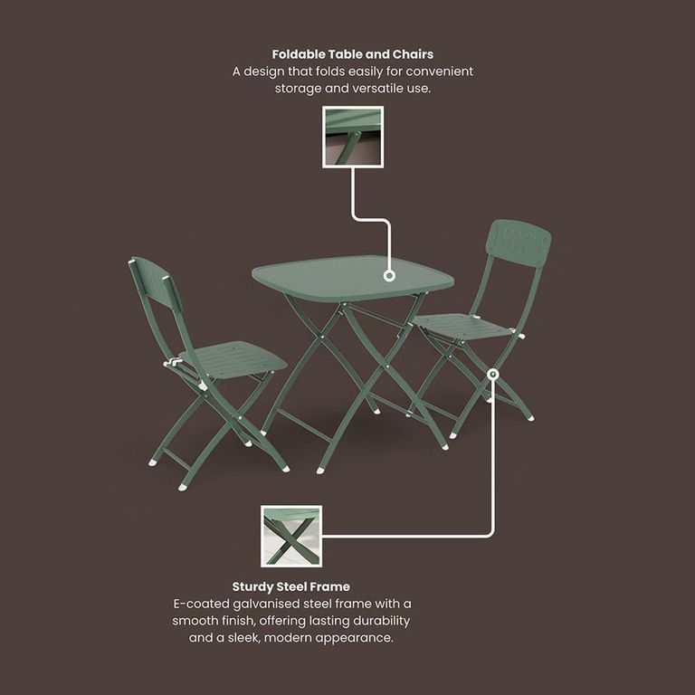 Venice Bistro Set - 2 Seater - 70cm - Square - Moss Green Metal