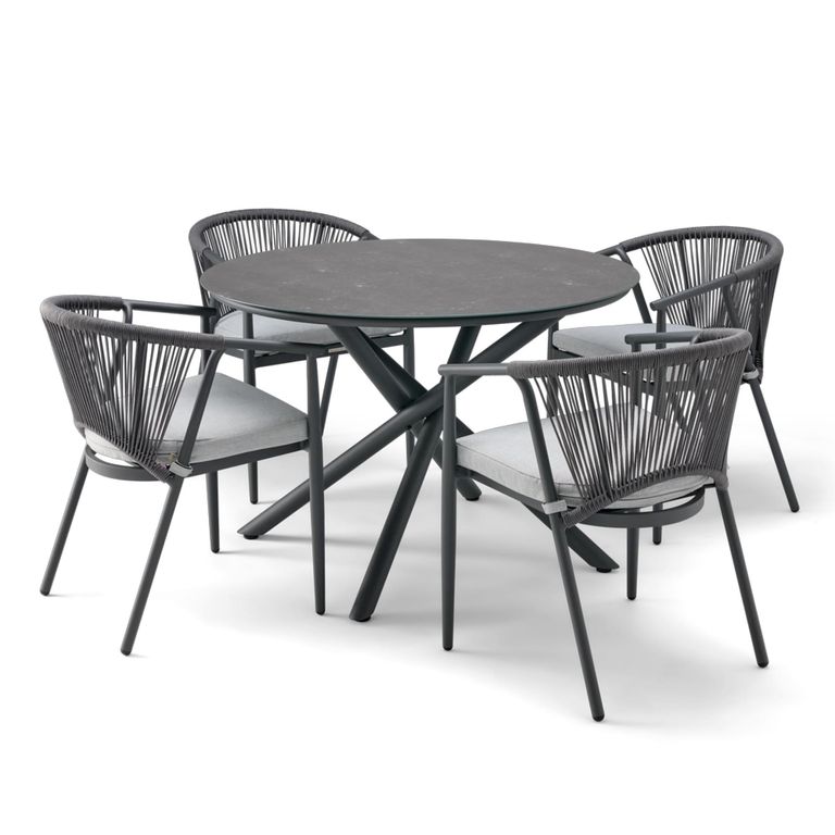Kyoto Garden Dining Set - 4 Seater - 110cm - Round - Ceramic - 4 Chairs