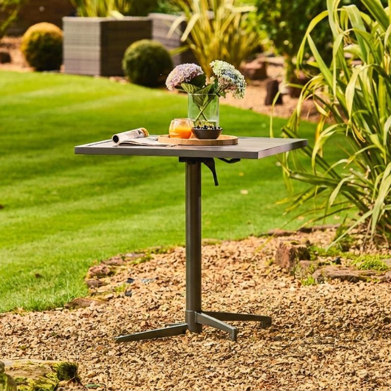 Oslo Garden Bistro Set - Square - Grey Metal - 2 Stacking Dining Armchair