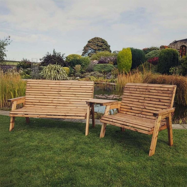 Churnet Valley Redwood Angled 2 Seater and 3 Seater Garden Benches Set