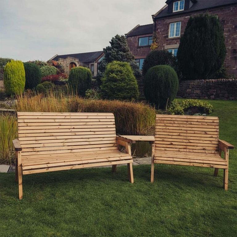 Churnet Valley Redwood Angled 2 Seater and 3 Seater Garden Benches Set